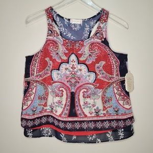 Altar'd State Paisley Design Tulip Back Bohemian Crop Tank Top Size Medium New